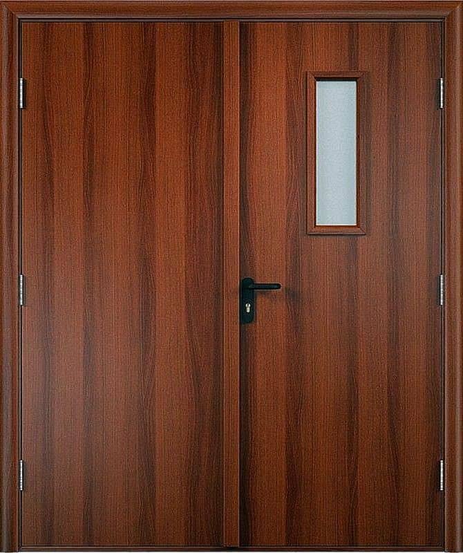 Двустворчатая противопожарная дверь со стеклом FT-90-2